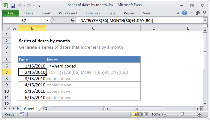 Excel formula: Series of dates by month | Exceljet